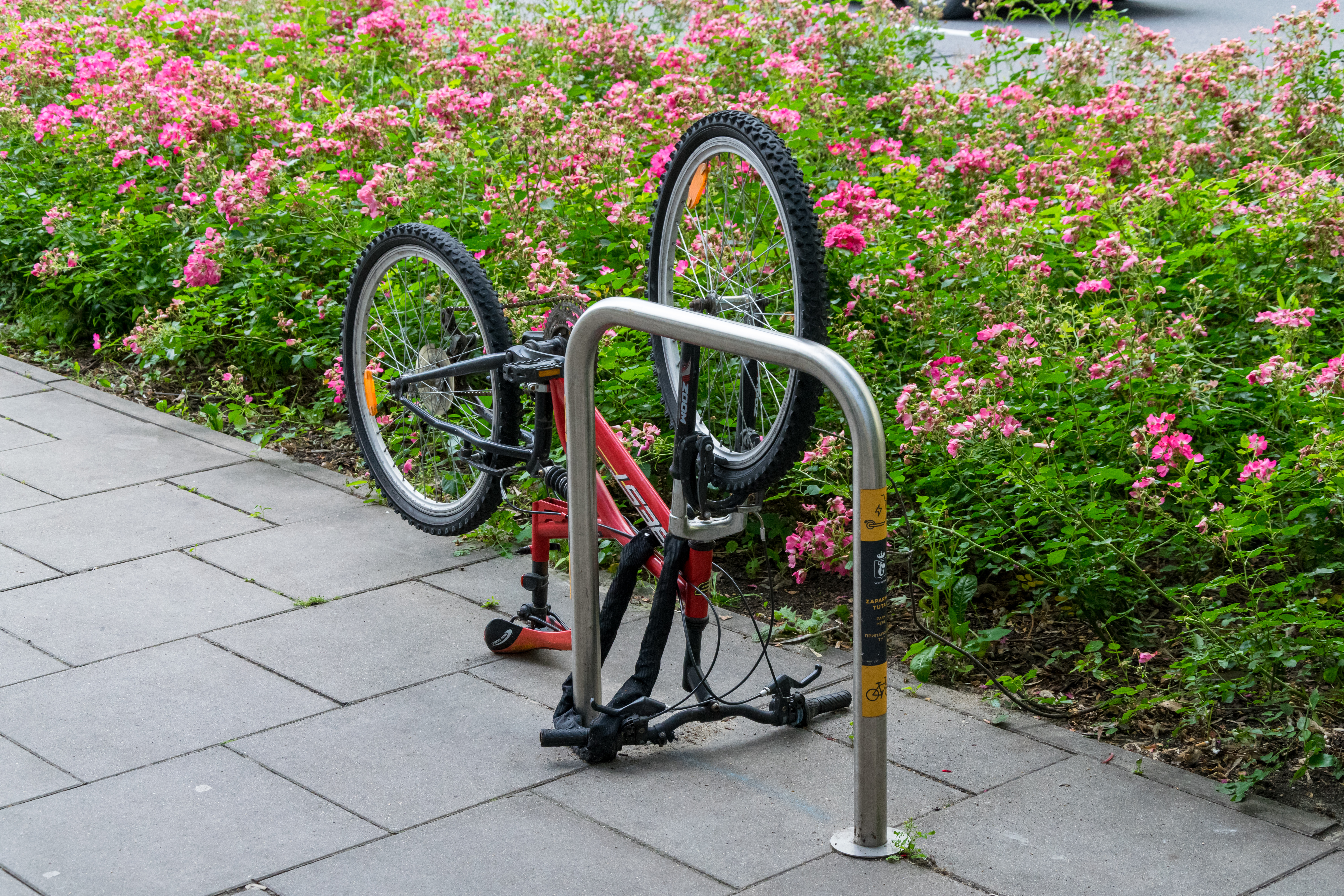 bike parked upside down