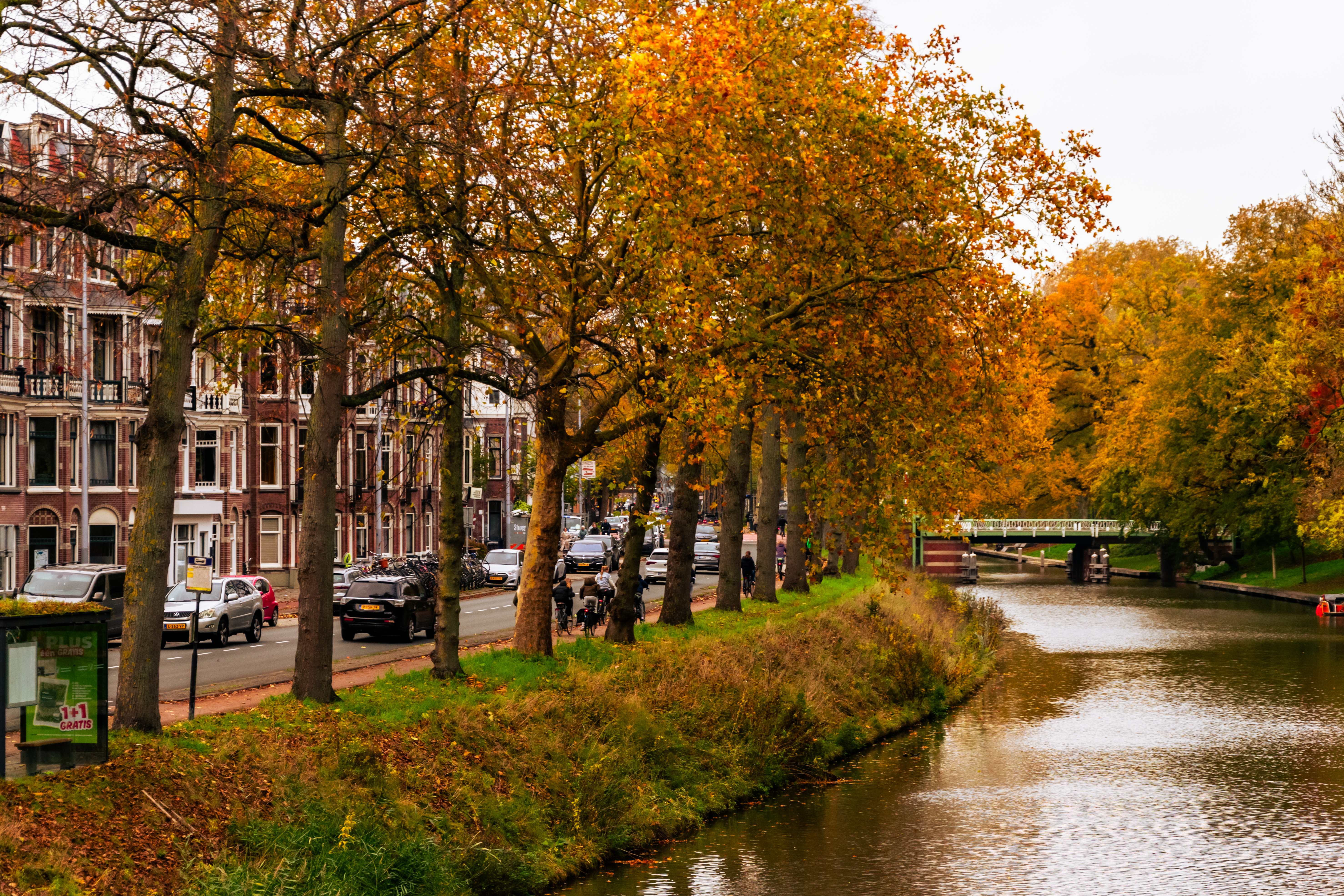 another canal filled with autumny trees on both sides