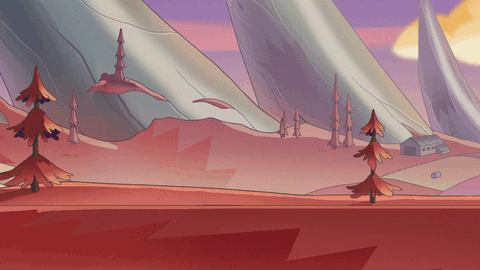 hooty's head being used as a propeller while in lilith's backpack, this time as a gif. they are landing, and a cloud of dust flies up around them.