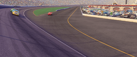 cars (2006) scene where lightning mcqueen beats the pace car out of the pits