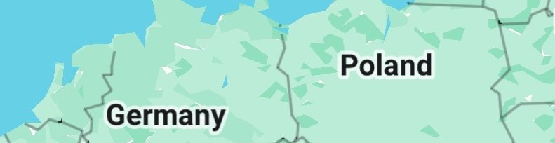 screenshot of a map with the labels "germany" and "poland". the map also has a grey border line between them.