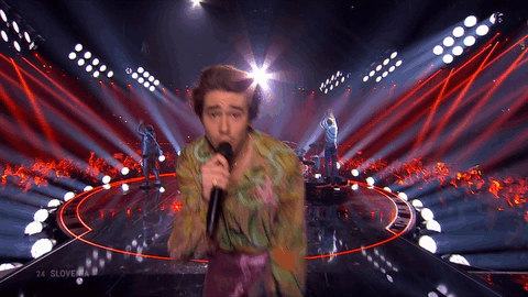 slovenian singer licking (or at least attempting to lick) the camera