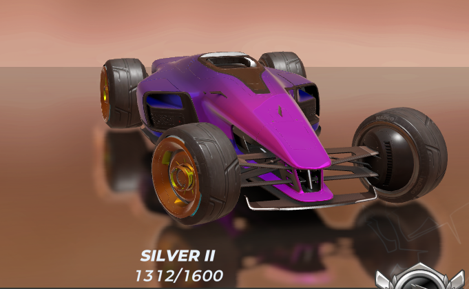 screenshot of my car in trackmania, rank shown as silver ii underneath, and my elo is 1312 out of 1600