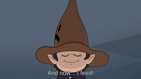 sorty hat, while rolling around on a student's head: "and now... i feed". then it devours said student's full head.