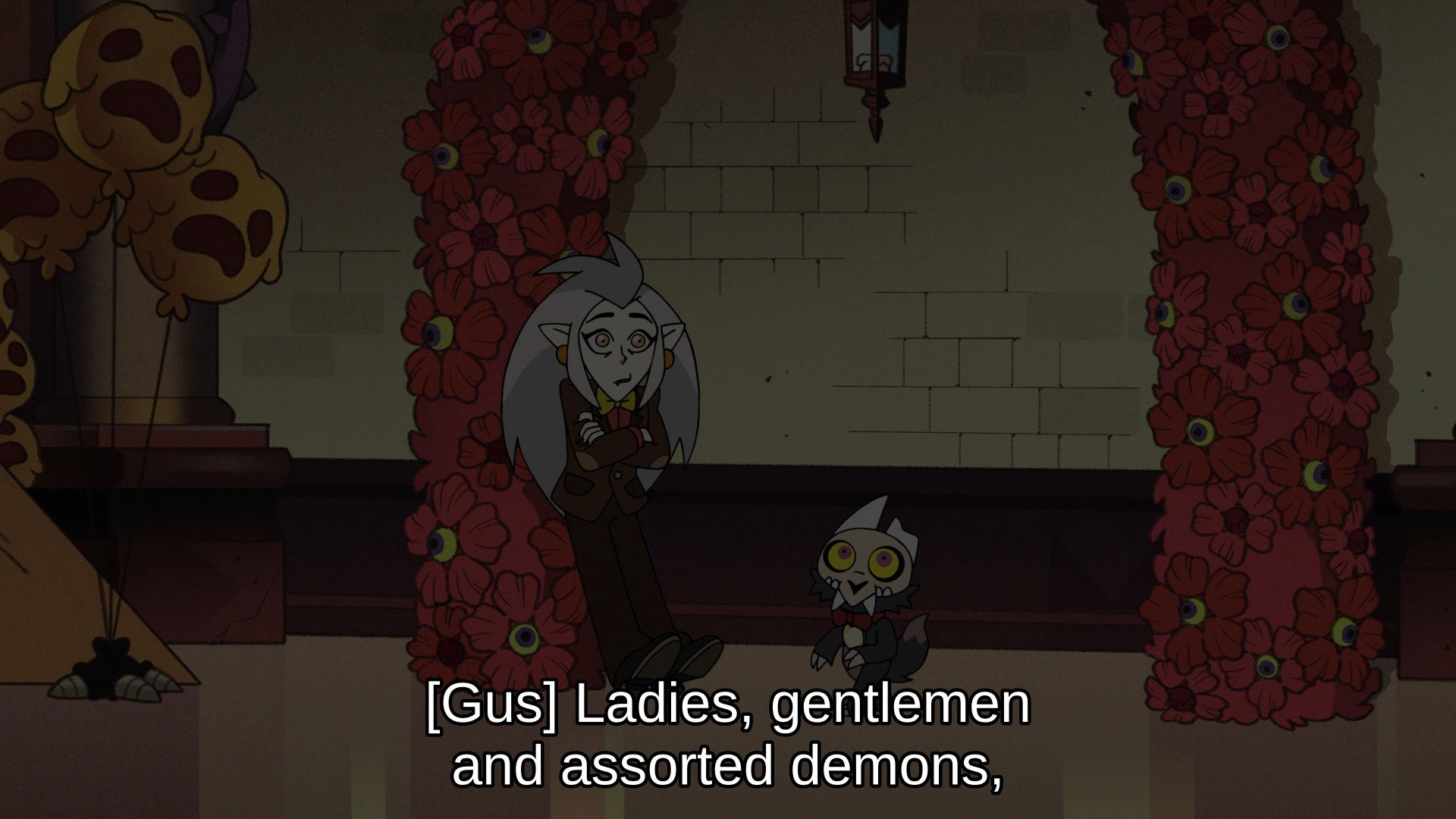 Gus from TOH saying "Ladies, gentlemen and assorted demons" while Eda and King are in frame