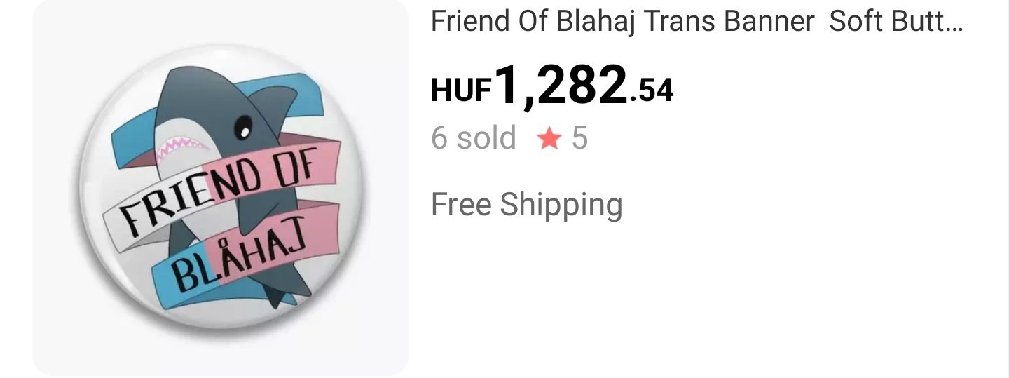 Listing for a Friend Of Blahaj Banner, image is of a soft button, text gets cut off aftert "soft butt"
