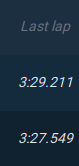 3-row table, header is "last lap", first one is 3 minutes 29 seconds point 2, second one is 3 minutes 27 seconds point 5