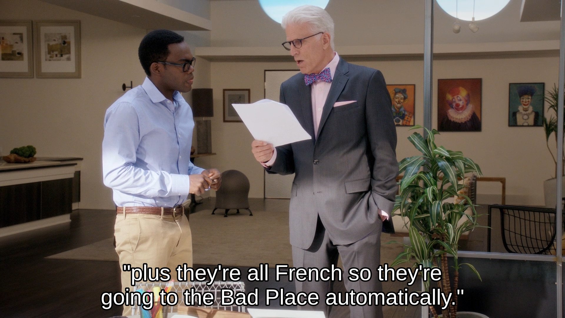 michael saying to chidi "plus they're all French so they're going to the Bad Place automatically"