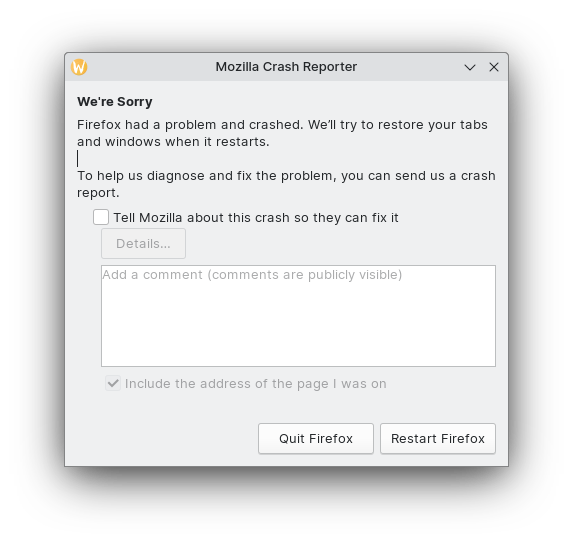 firefox crash window