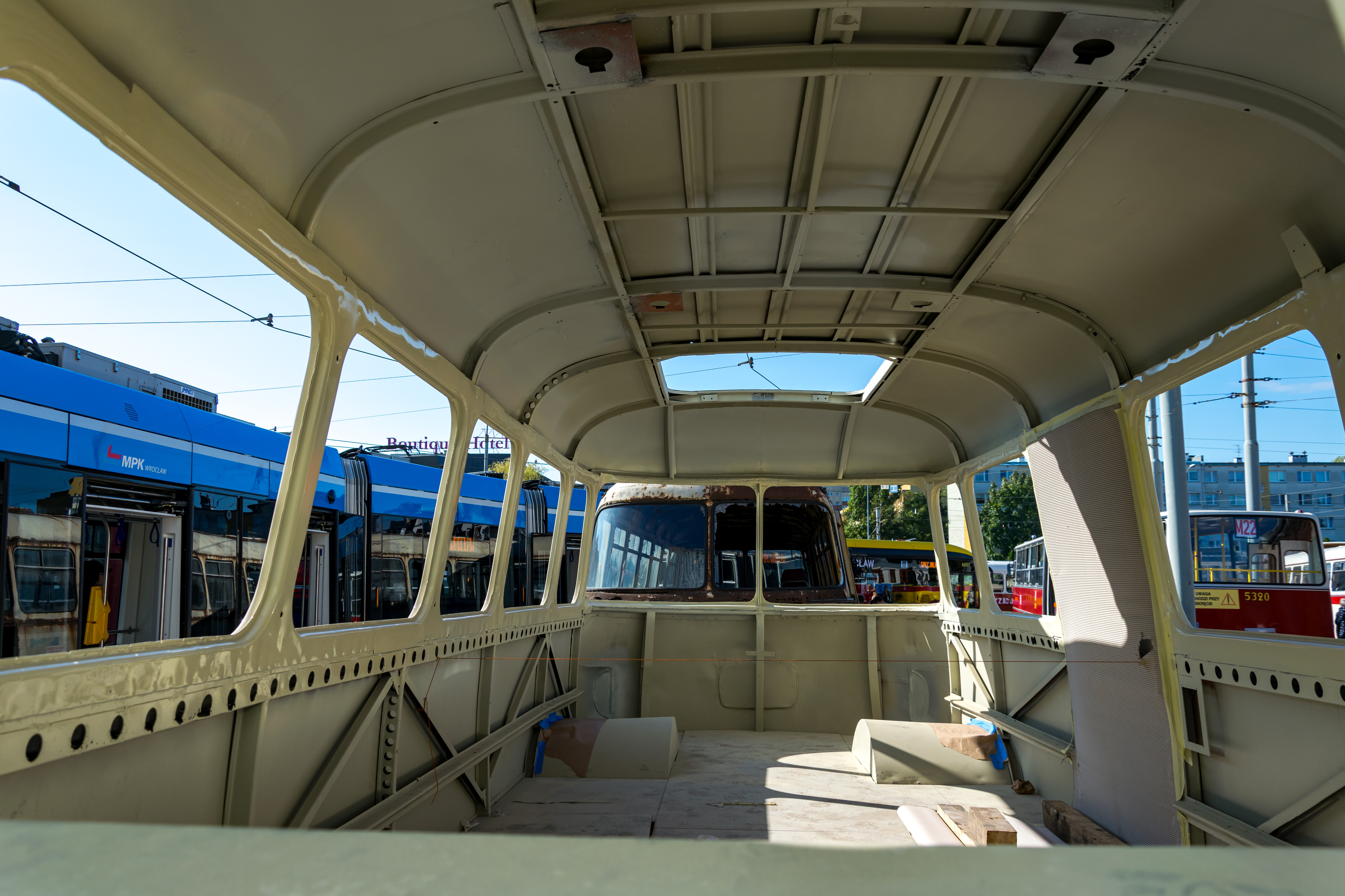 Interior of some bus under repair