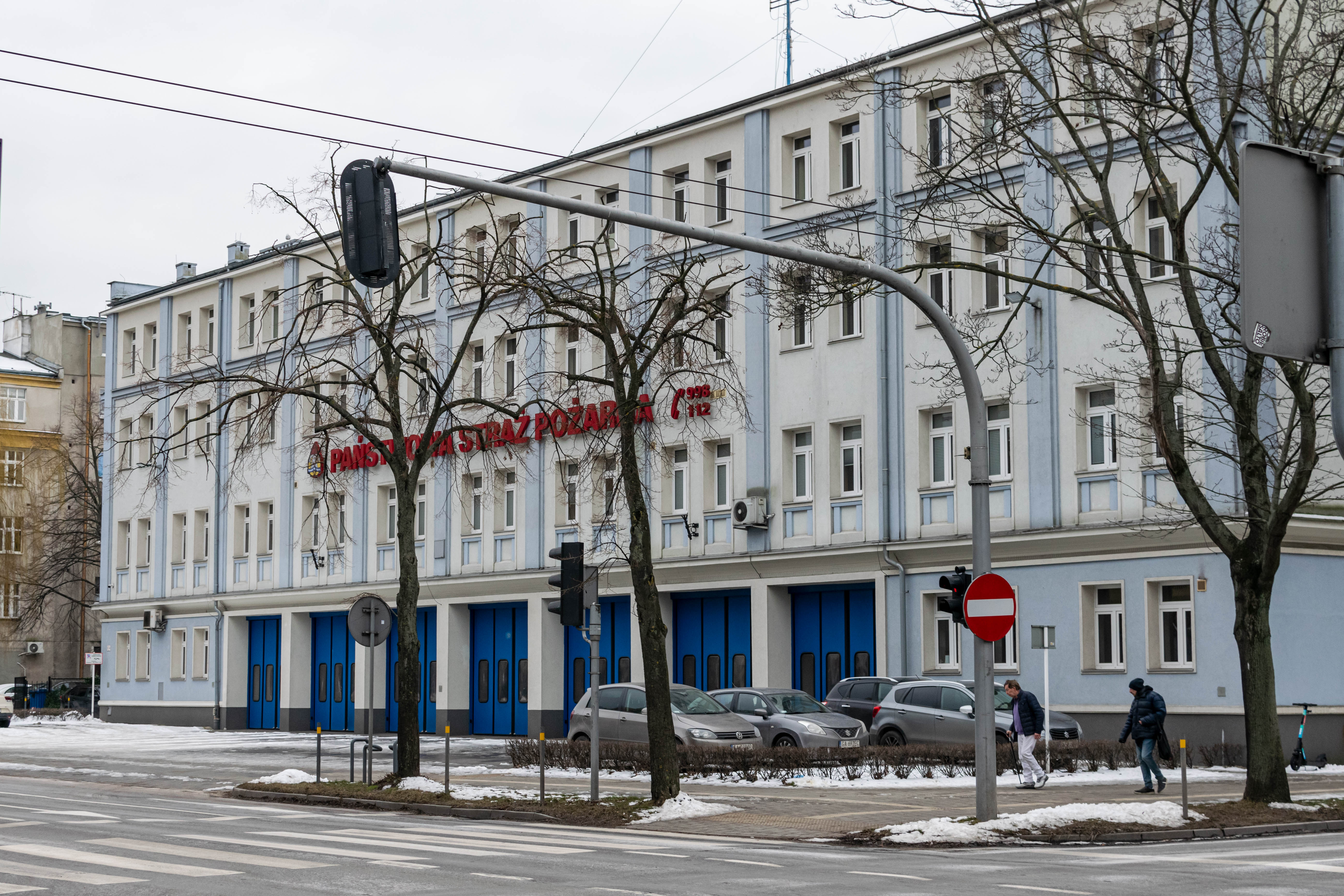 blue-ish building of fire brigade from a different side