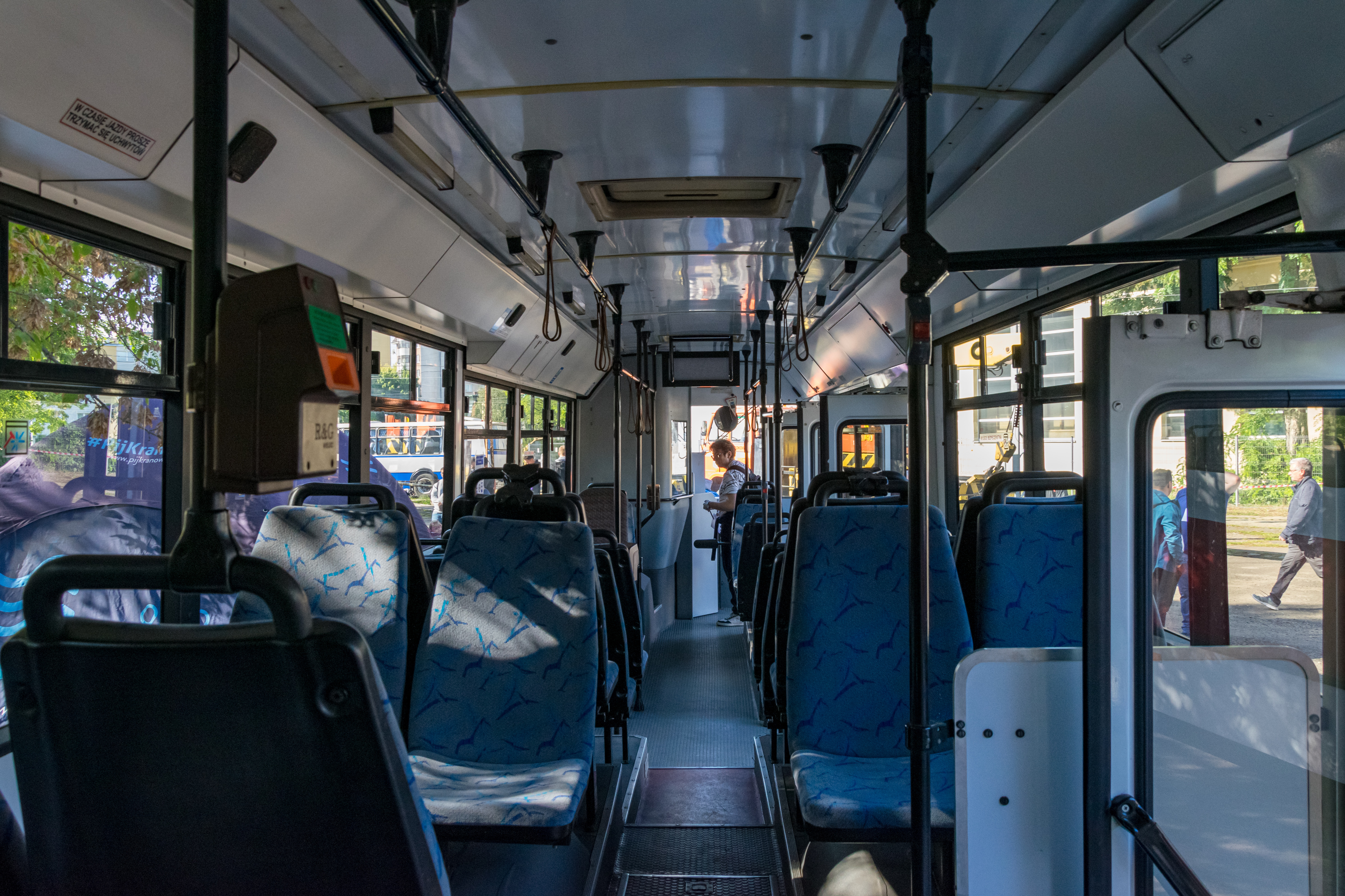 Interior of M121MB, with grey seats and black bars