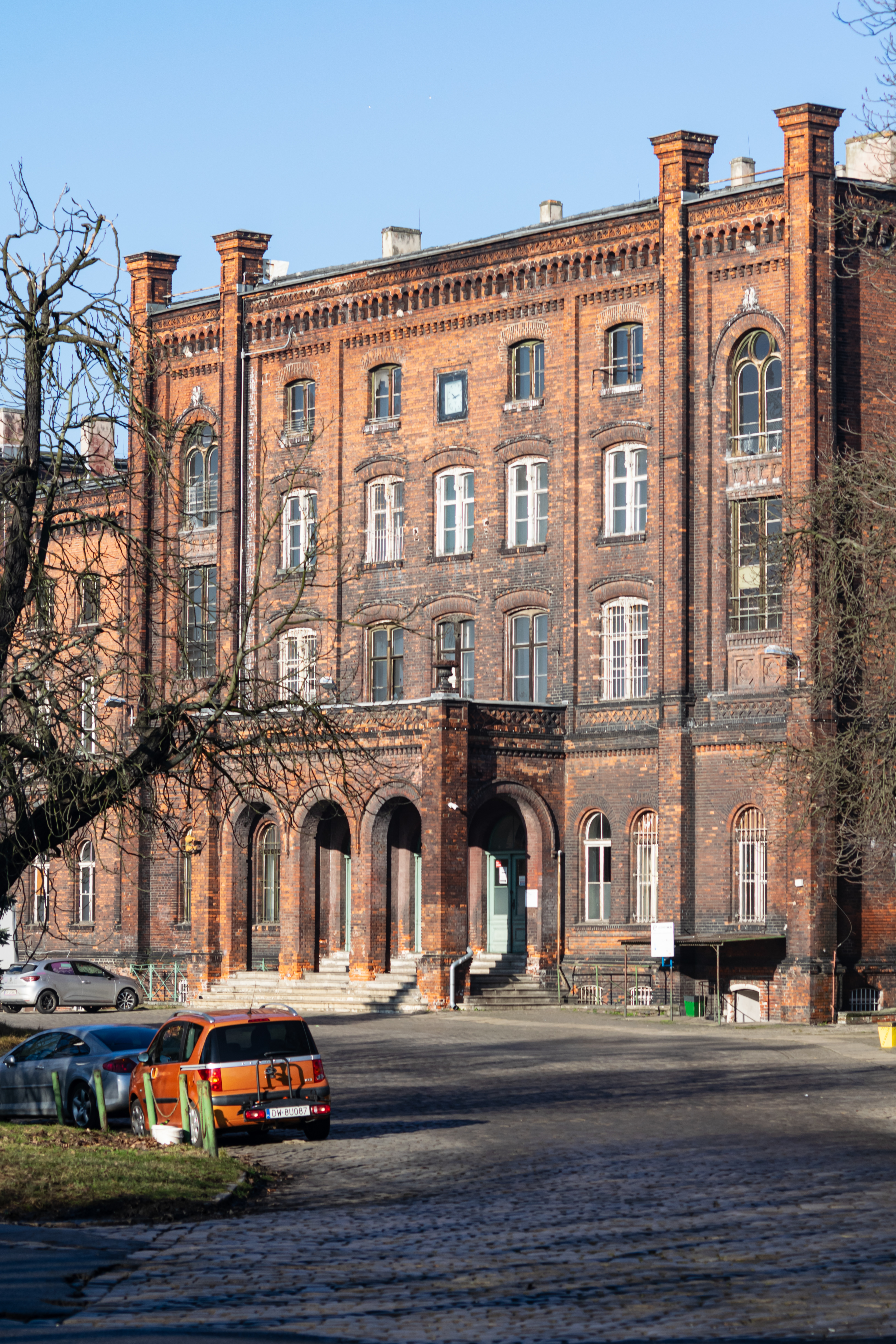 old disused station building, it's big and made out of bricks