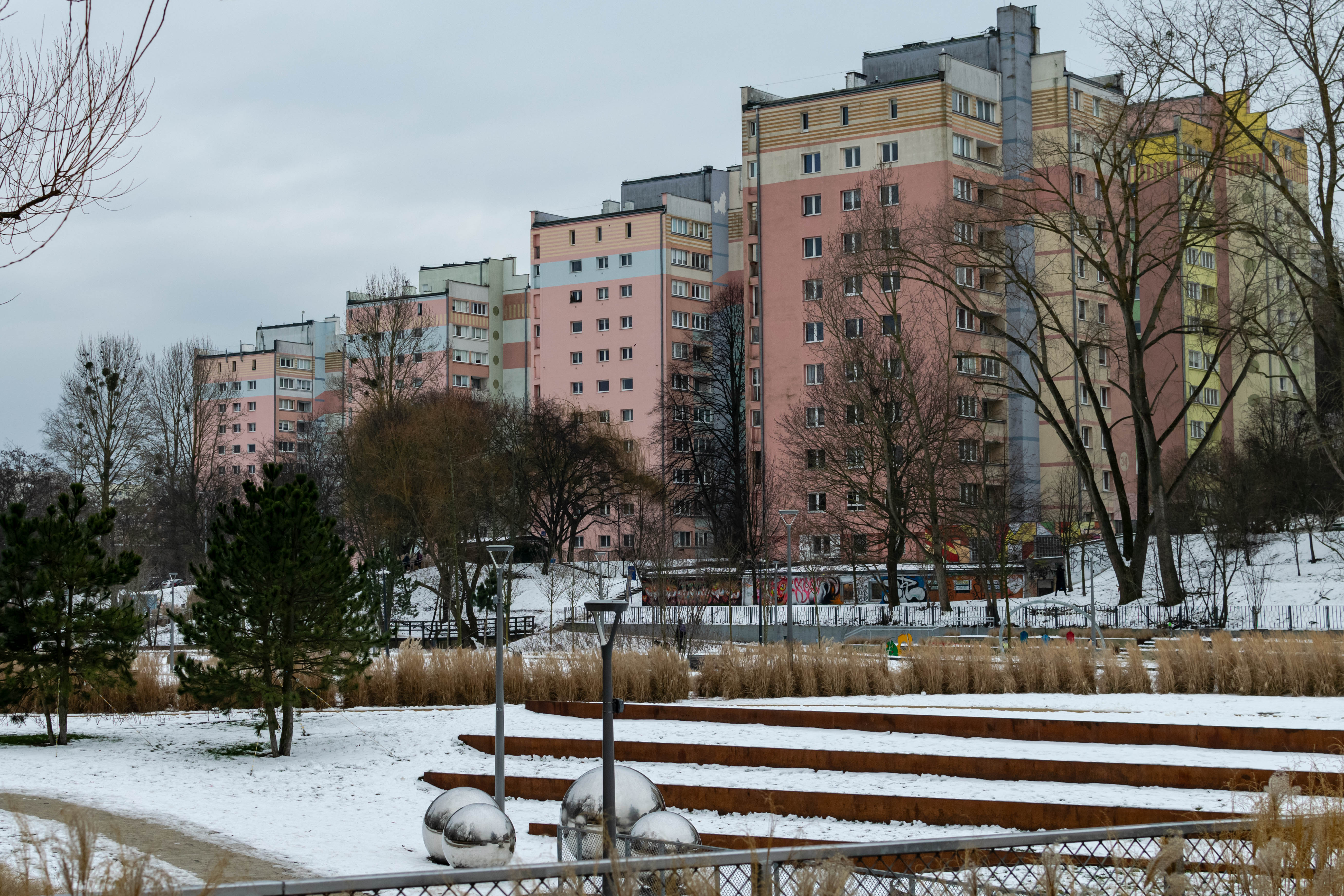 a bunch of cream-colored communist-era blocks