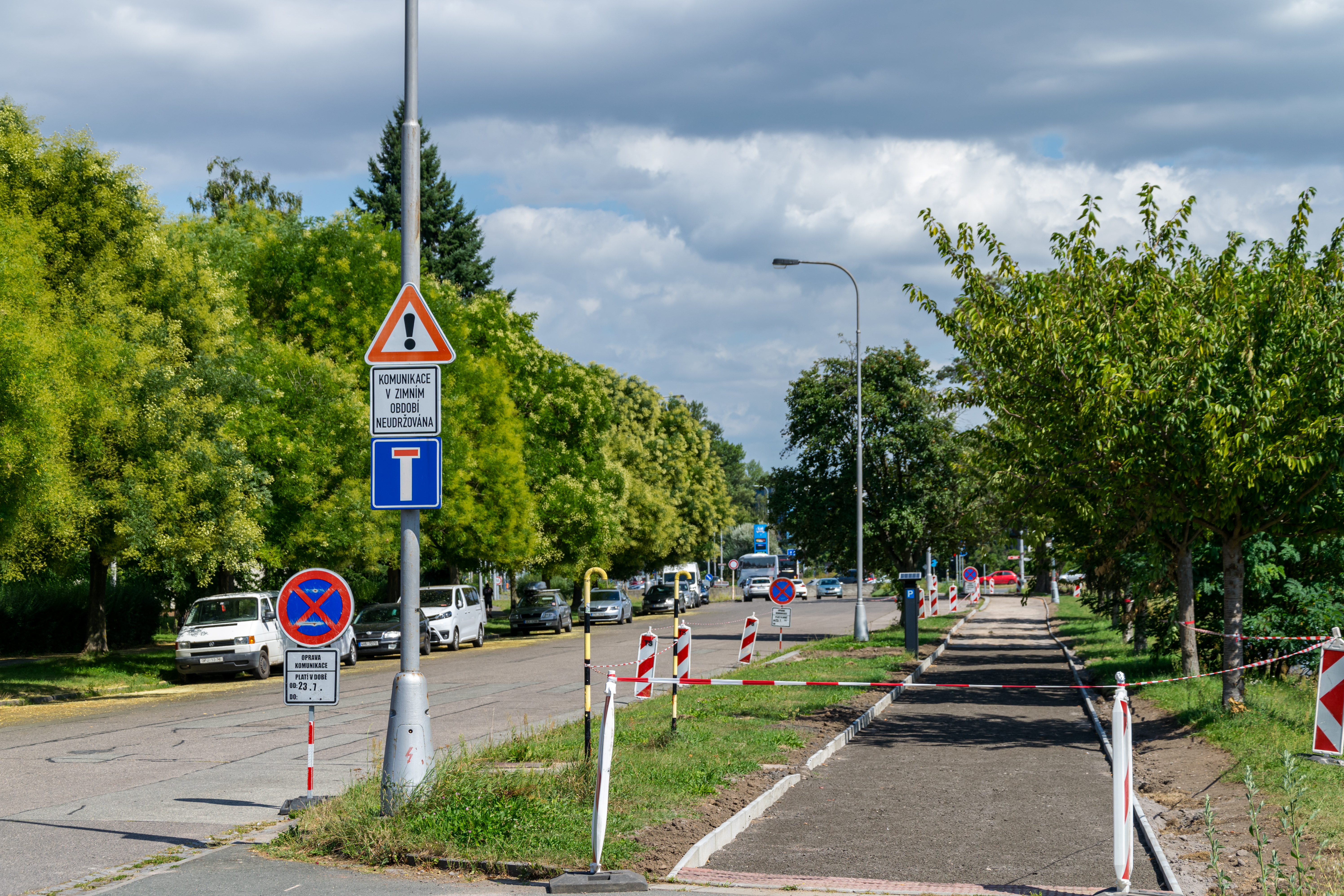 dead-end street with blocked off sidewalk