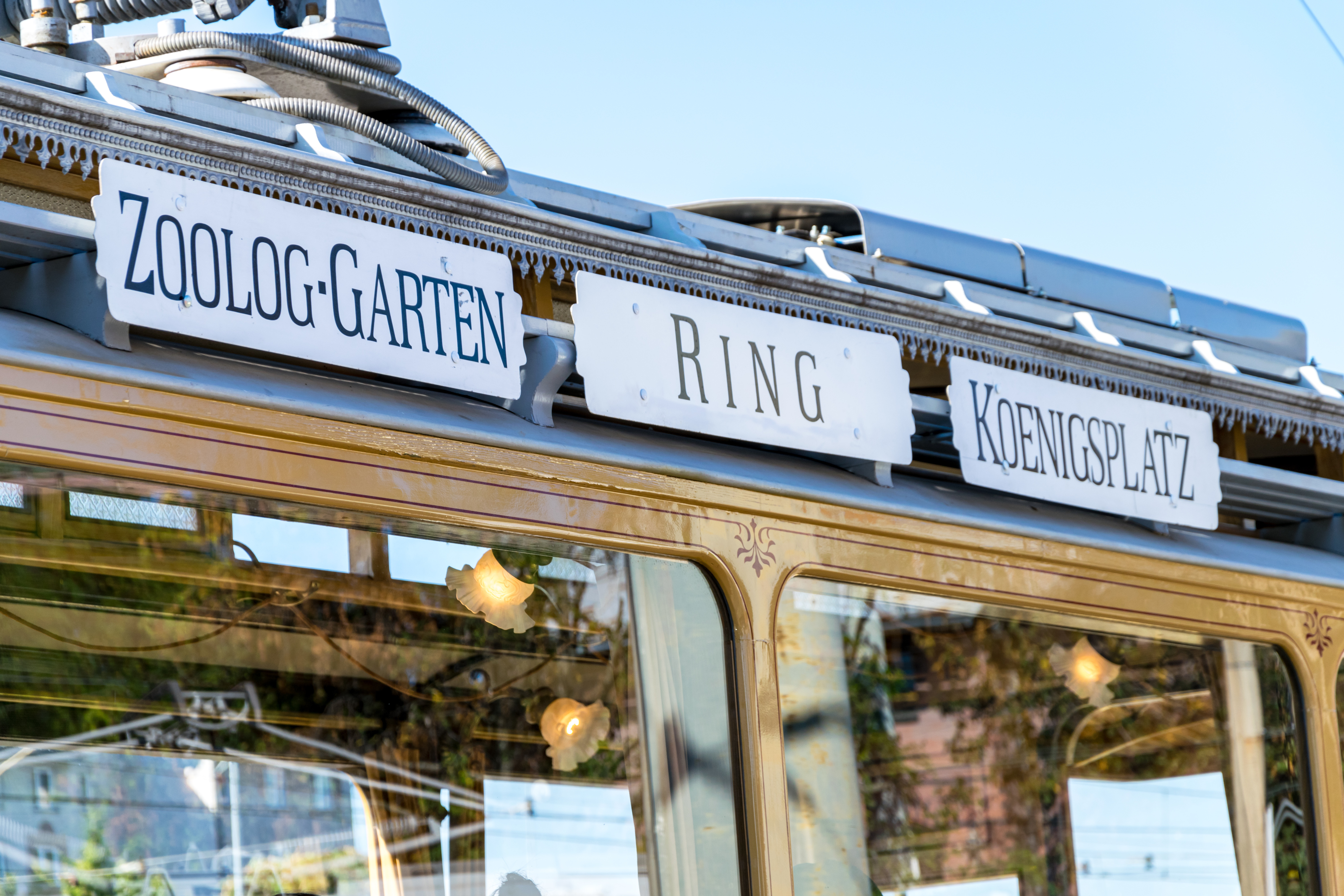 Top of Max Berg, showing three destination boards, Zoologische Garten, Ring and Koenigsplatz