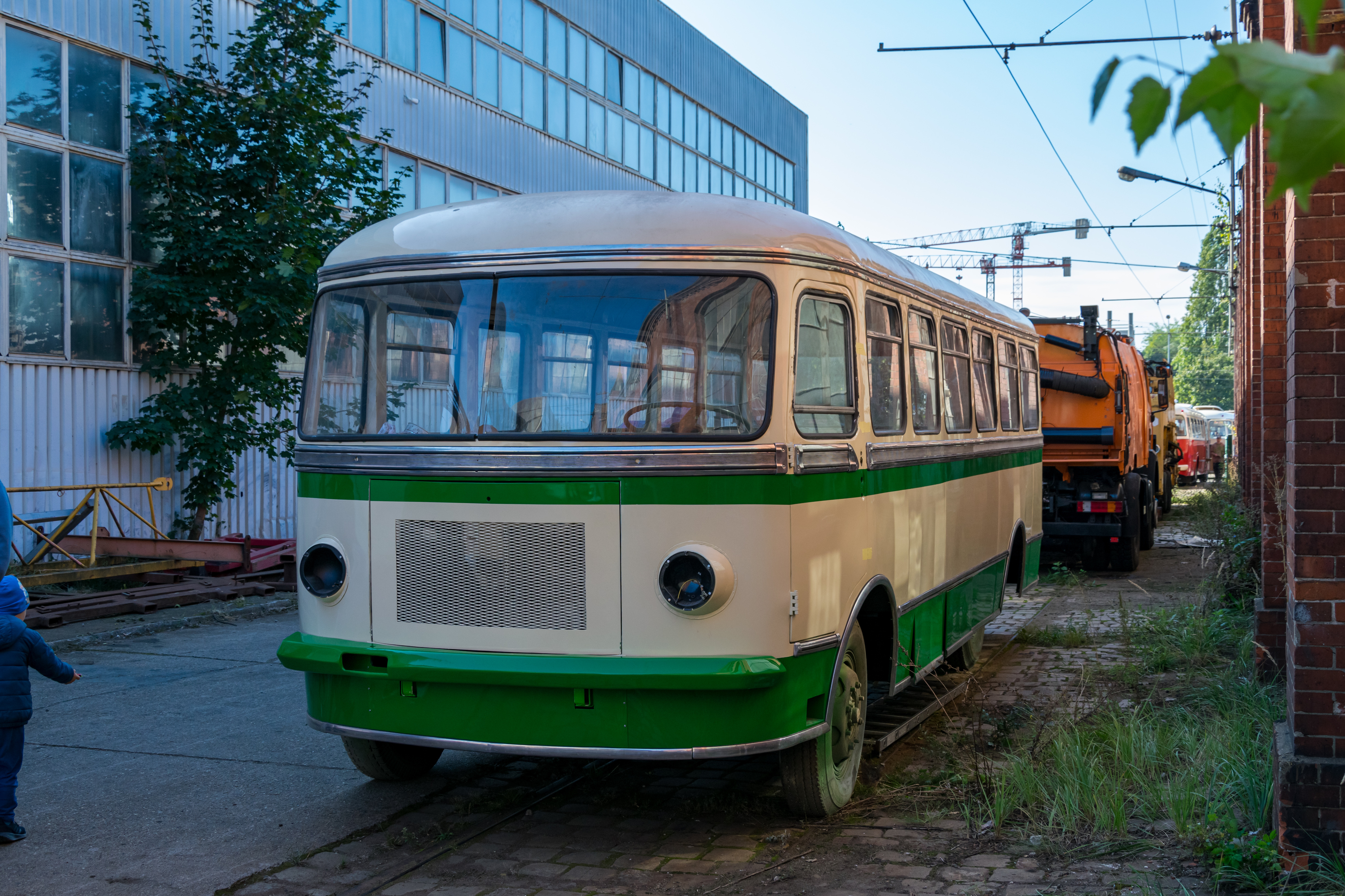 old white-green bus standing