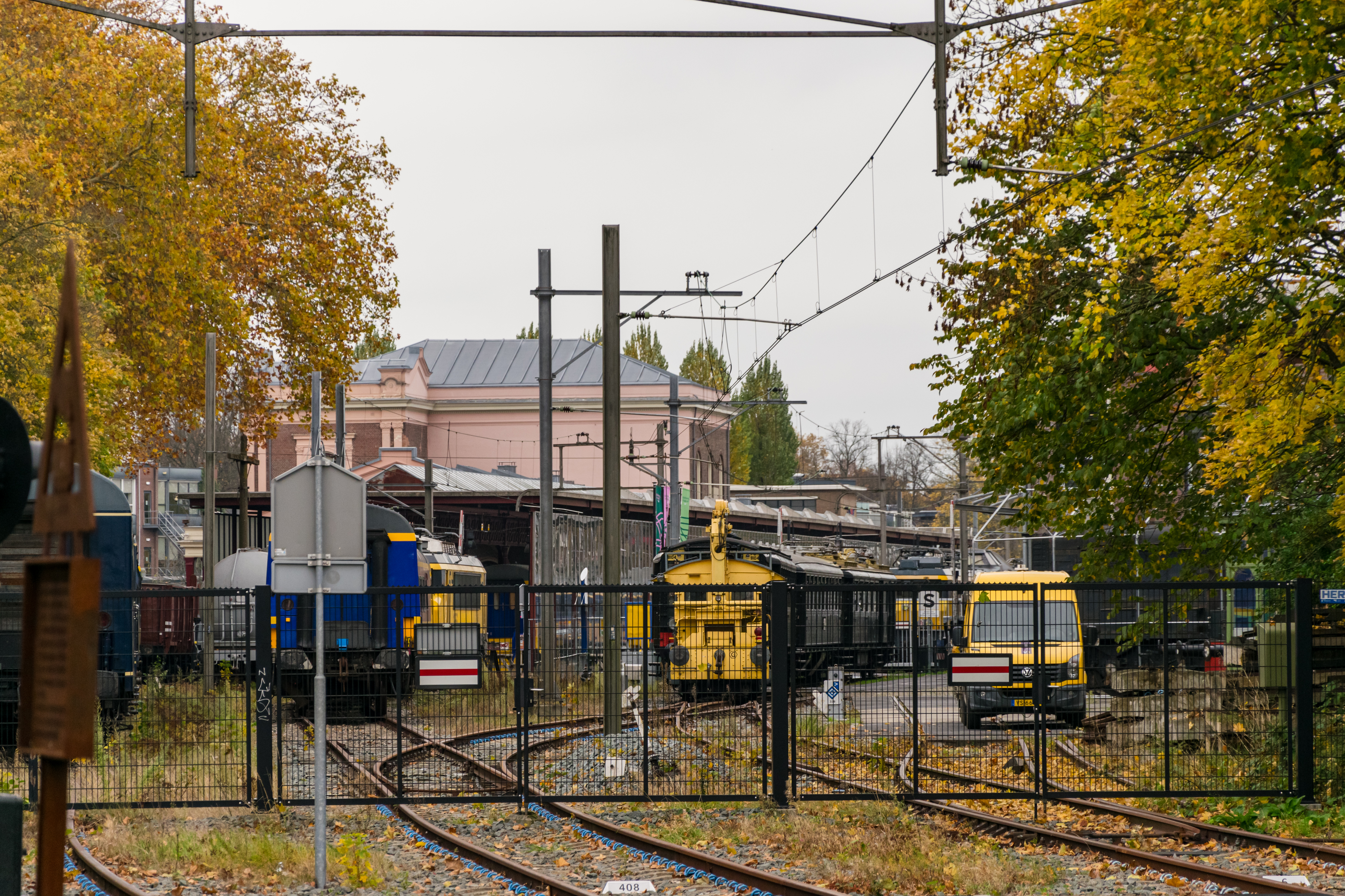 fenced off railway museum area