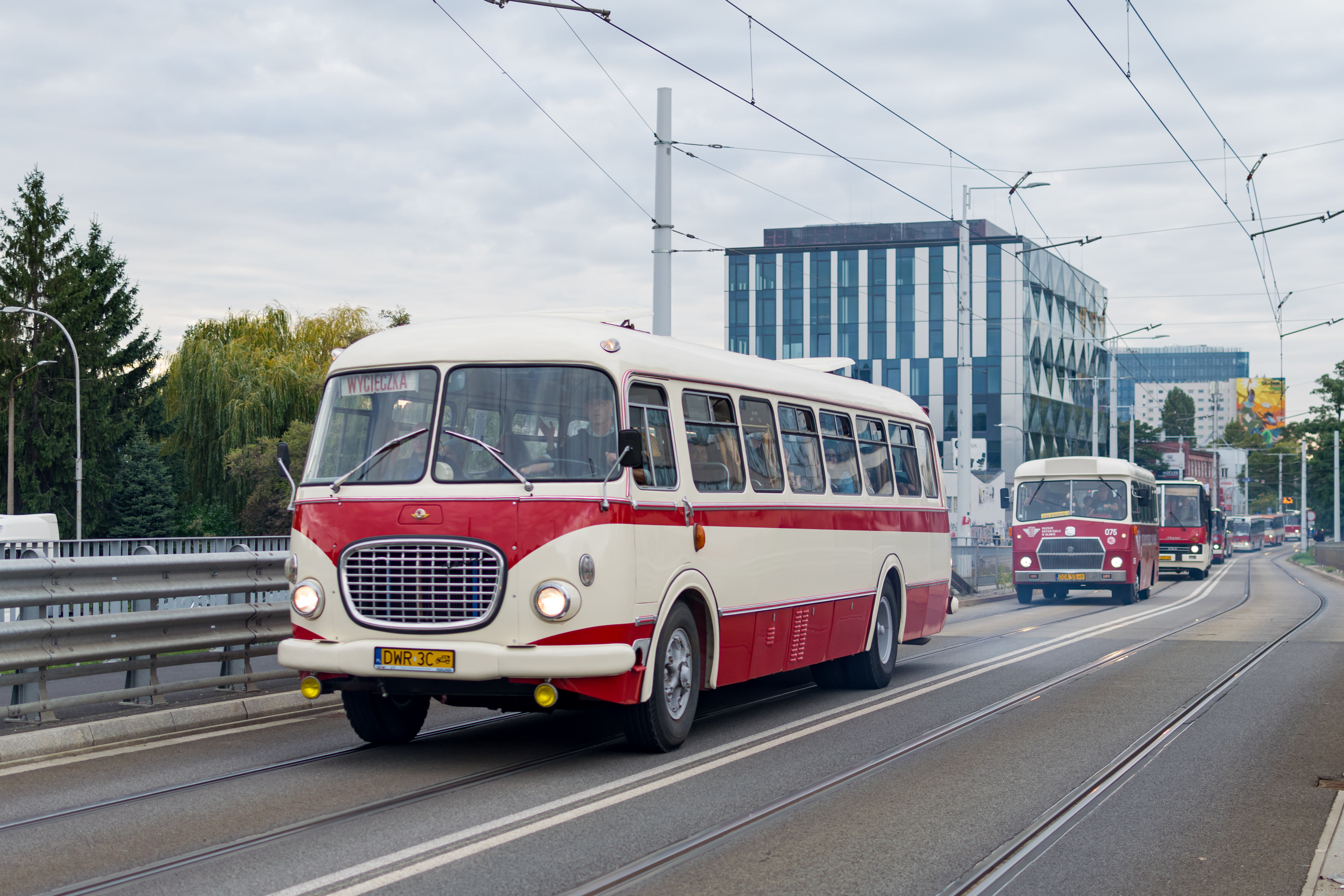 White-red tourist-liveried Jelcz 272 MEX