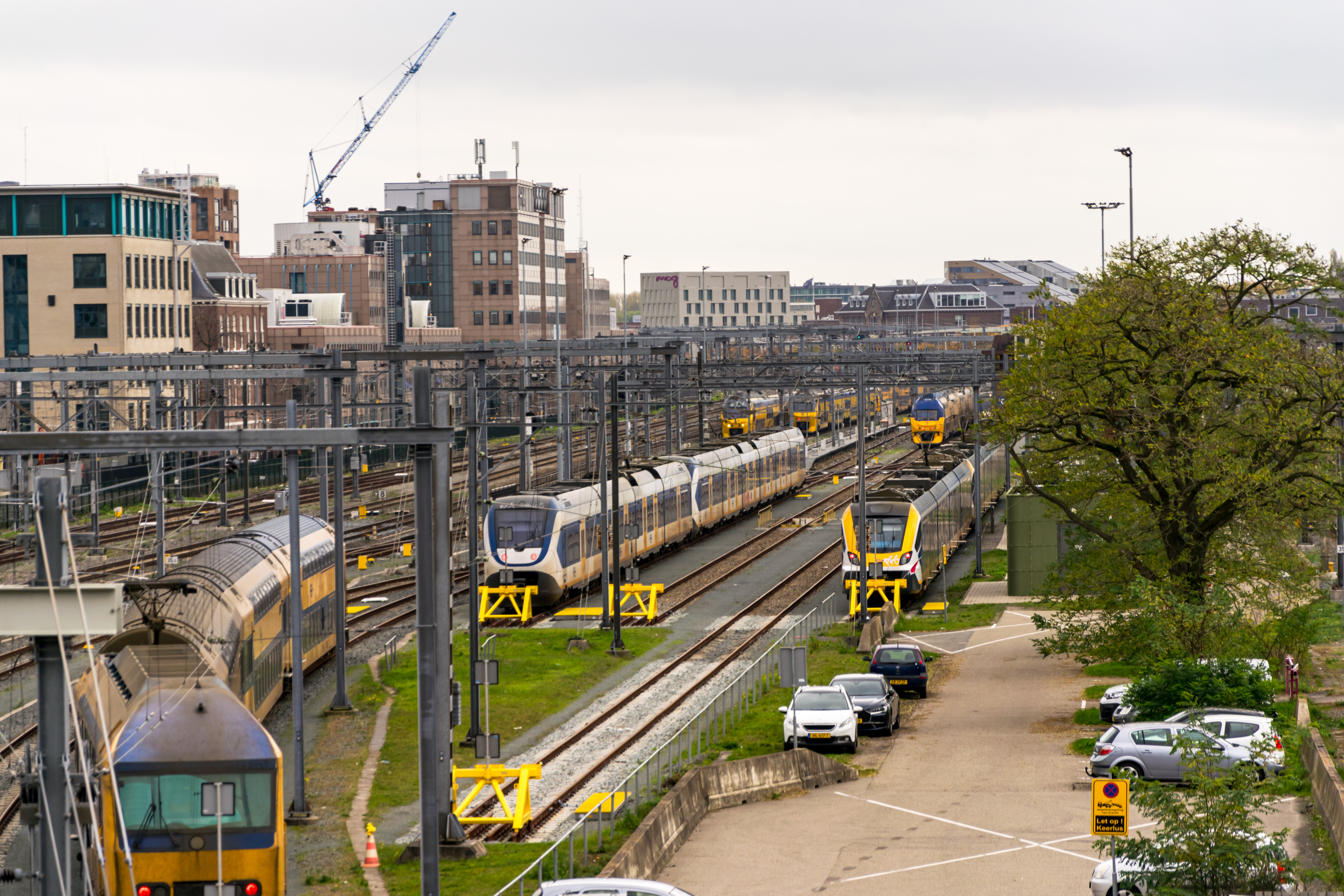 a bunch of different trains stopped