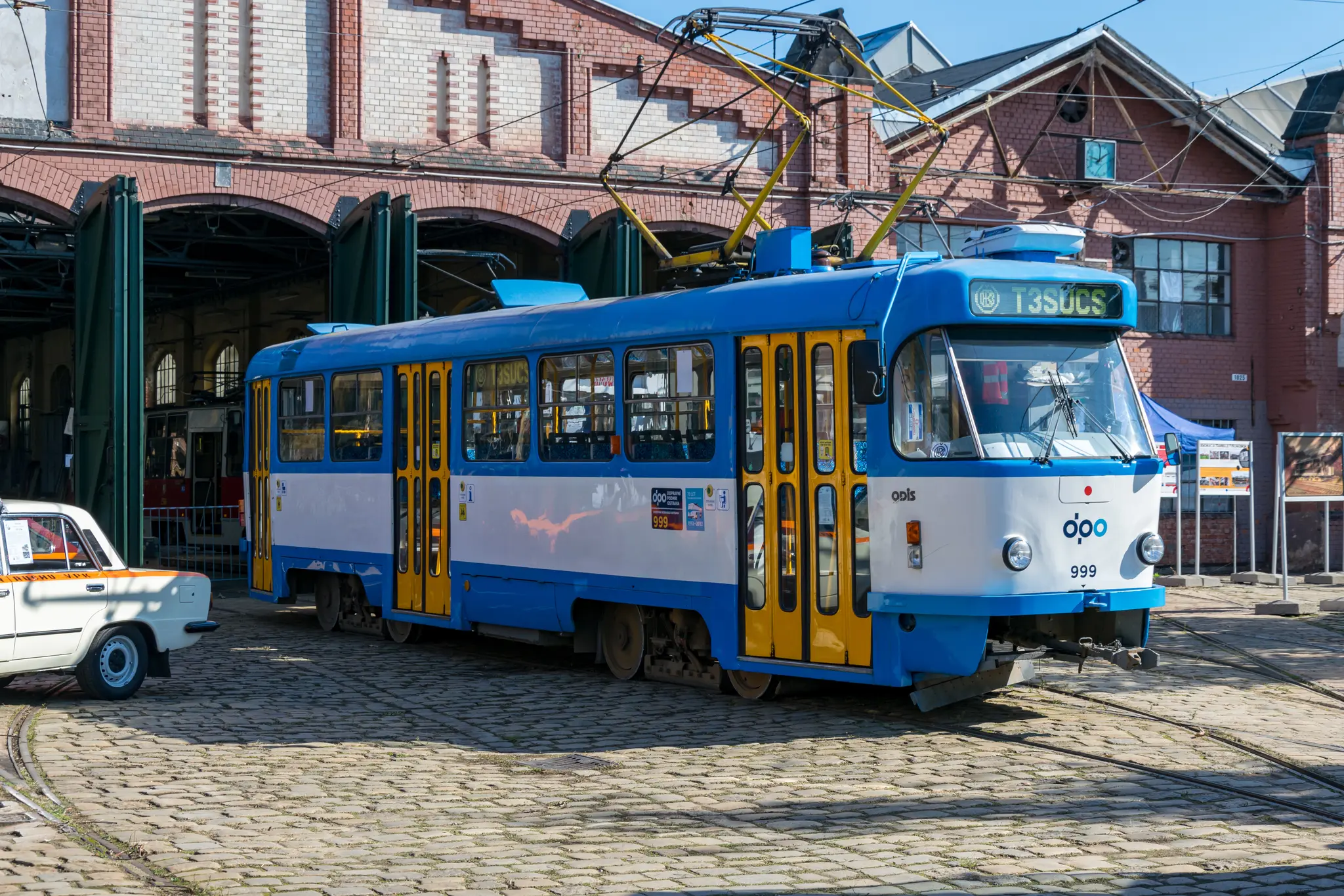 blue-white Tatra T3SUCS from Ostrava, now owned by enthusiasts from Wrocław