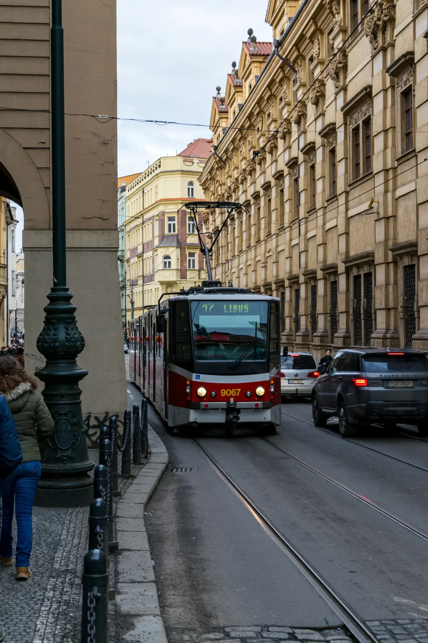 white-red tram in old town part of the city
