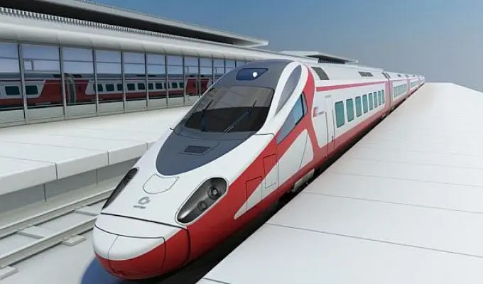 white high speed train with red coach outlines