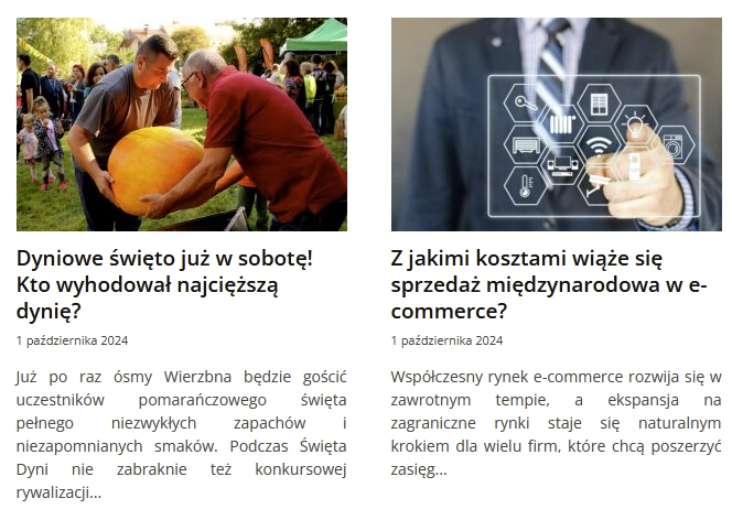 linki do artykułów: po lewej: dyniowe święto już w sobotę, po prawej: jakaś reklama o sprzedaży międzynarodowej w e-commerce czy coś
