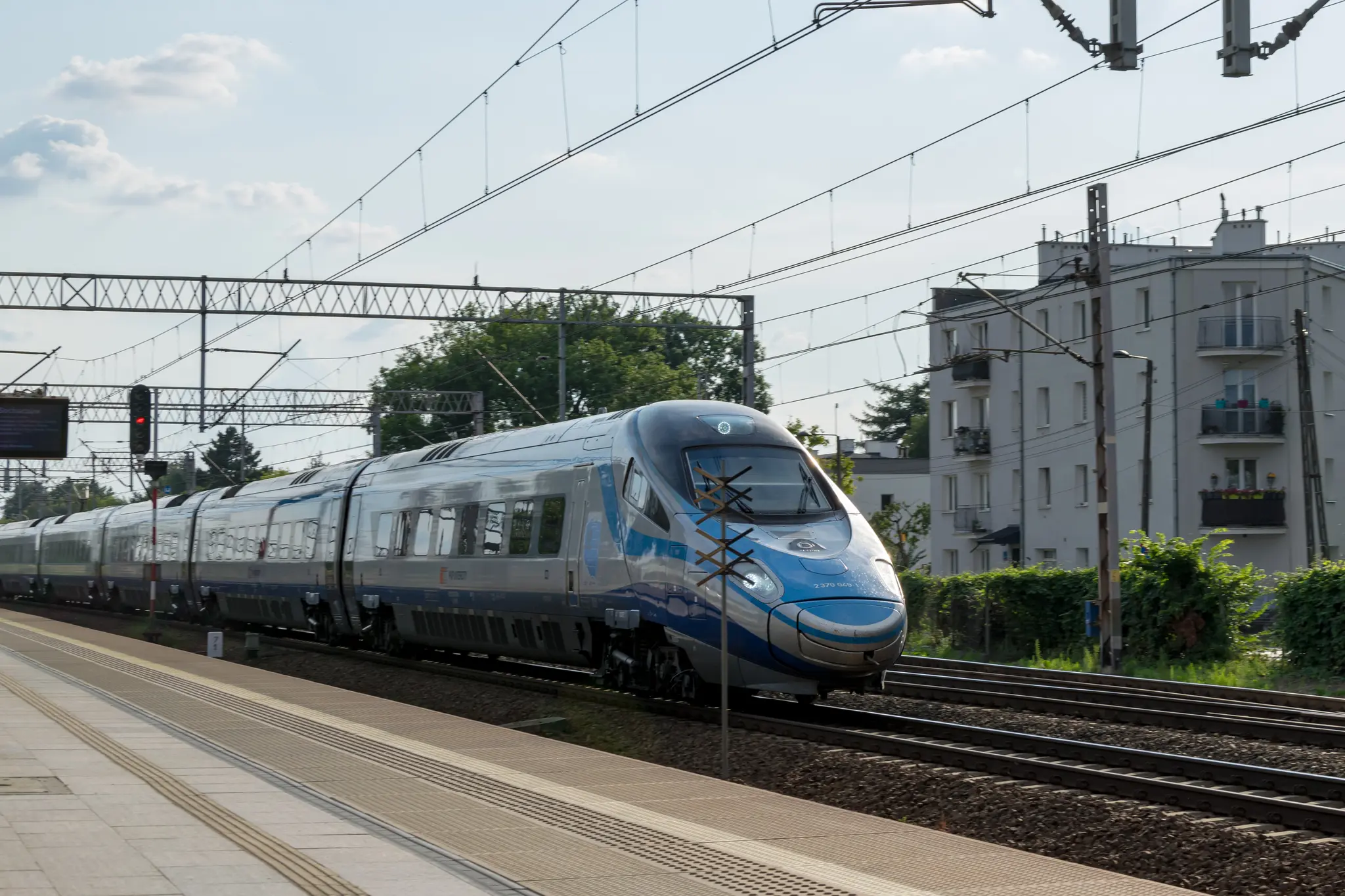 blue-silver bullet train