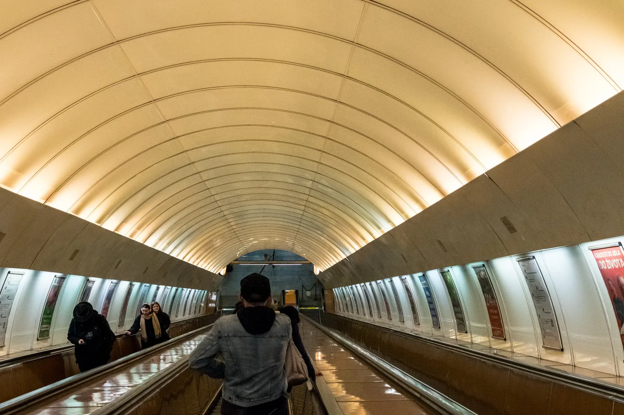 long elevators down to the station