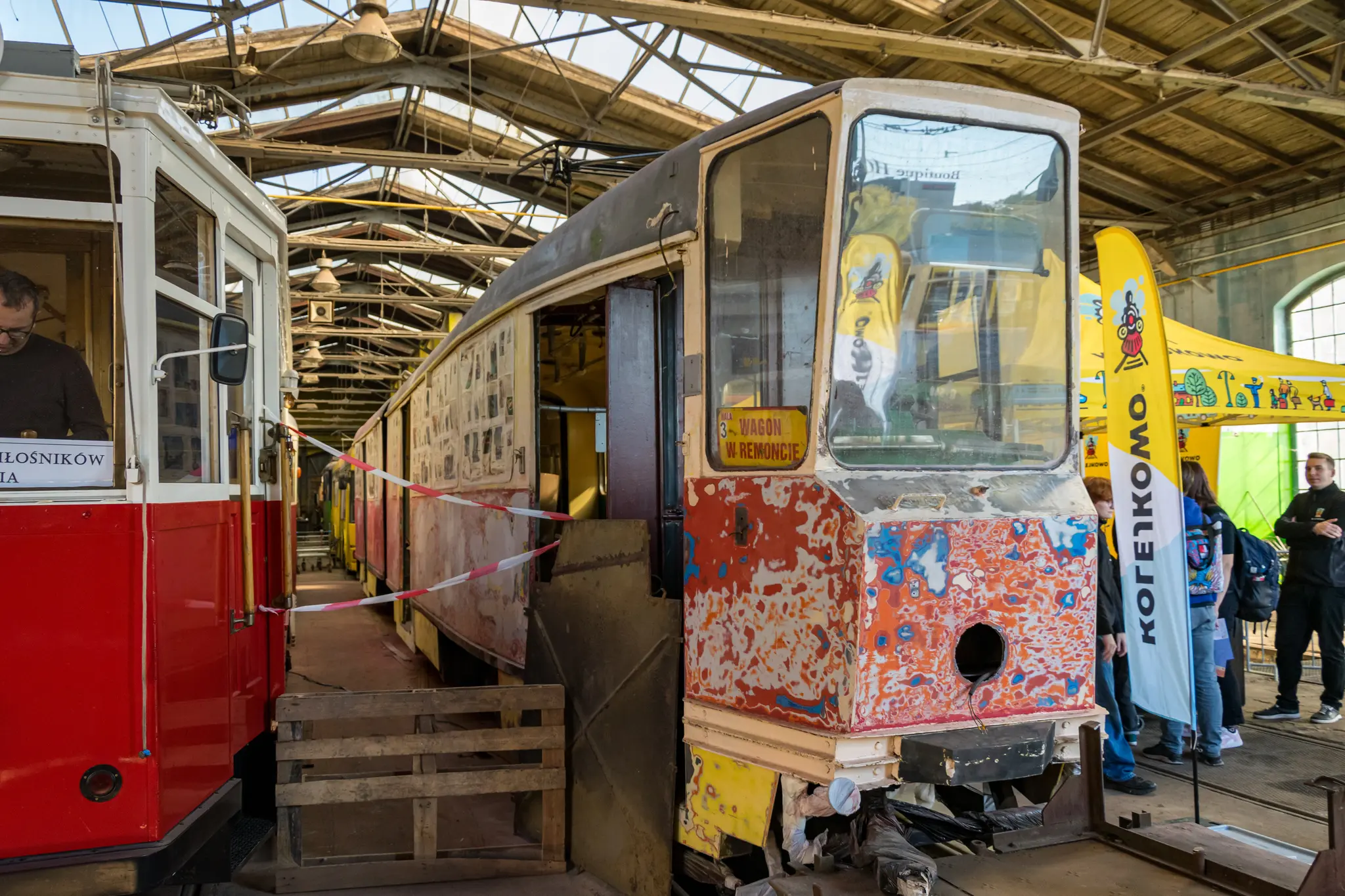 Konstal 102N tram during repair