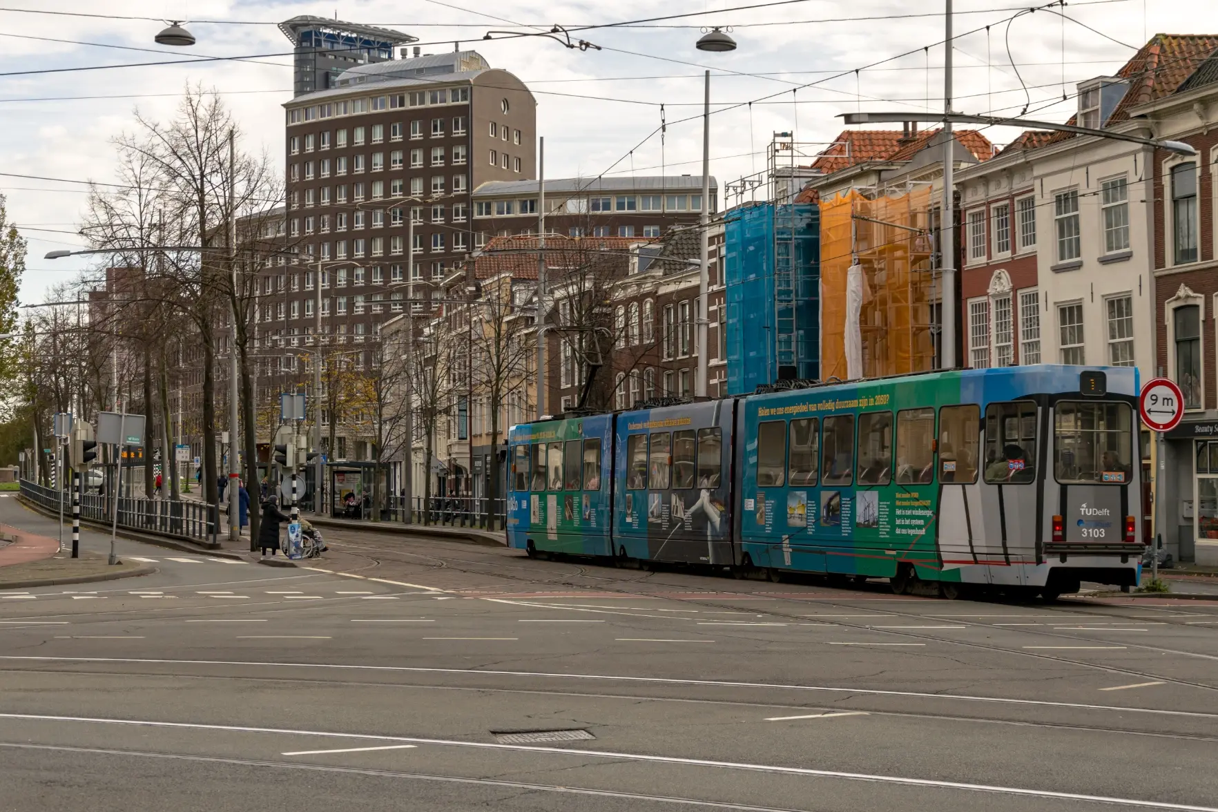 old tram in ad livery