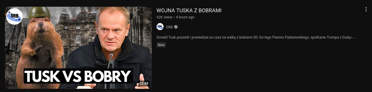 Wideo YouTube z tytułem "WOJNA TUSKA Z BOBRAMI"