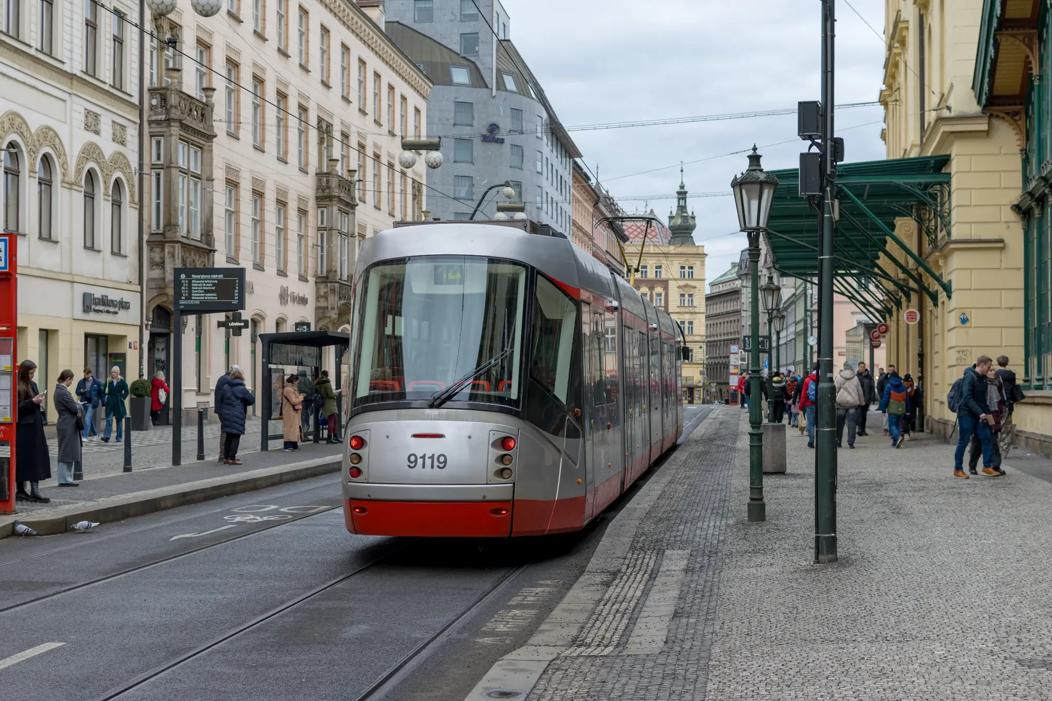 silver-red tram
