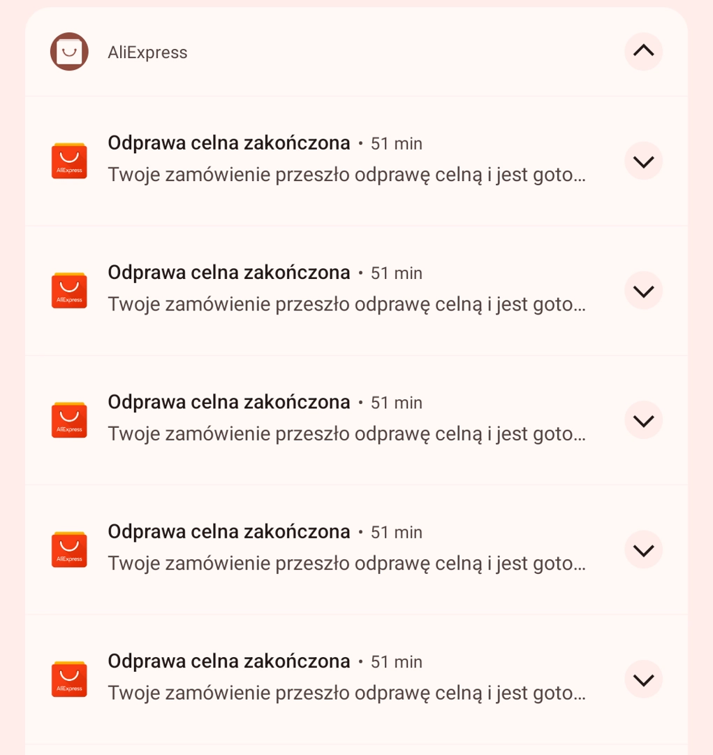 5 aliexpress notifications about finished customs