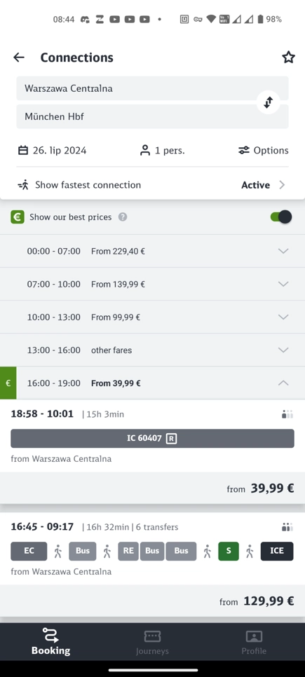 tickets for 26.07 Warszawa - Munich IC Chopin on DB, they cost 39.99€