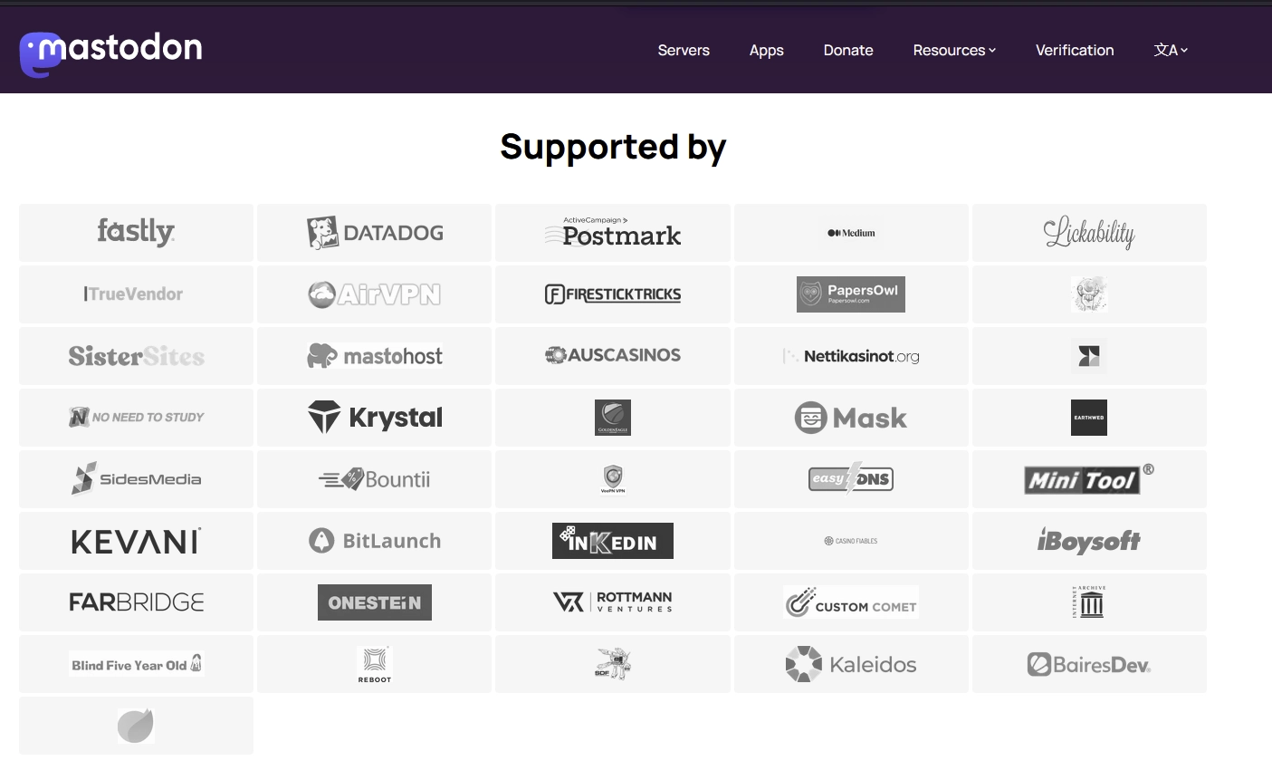 mastodon sponsors, list is full of casino sites and other quite shady websites